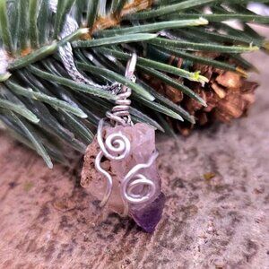 Nature Amethyst Point Wire Wrapped Pendant Necklace
